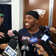 An interview session in the New England Patriots locker room